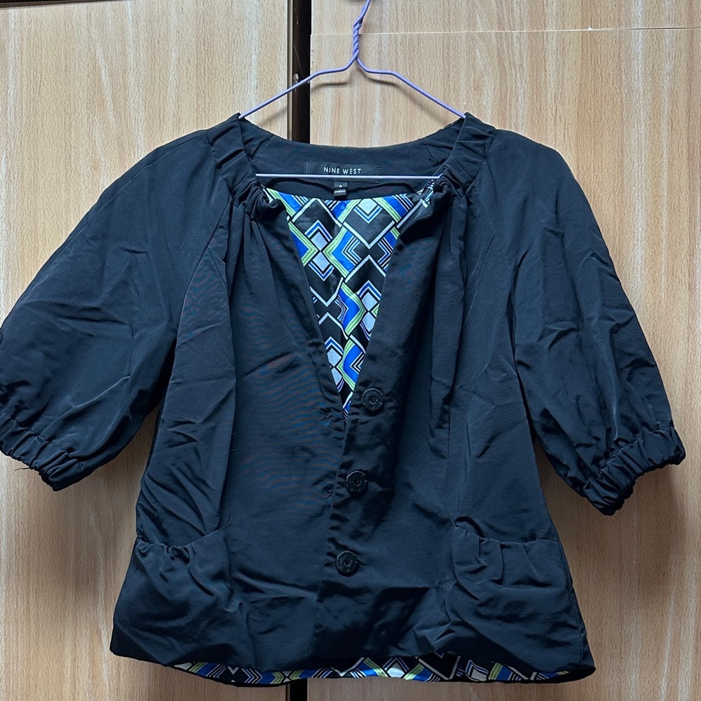 Nine West Black Blouse with Geometric Pattern